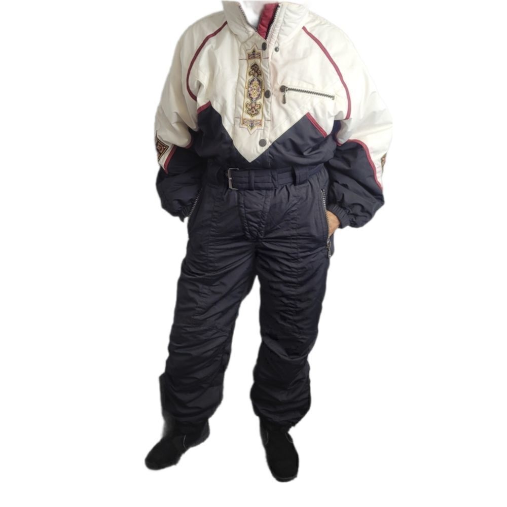 VINTAGE 90s Kaelin embroidered color block belted thermolite ski snowsuit M